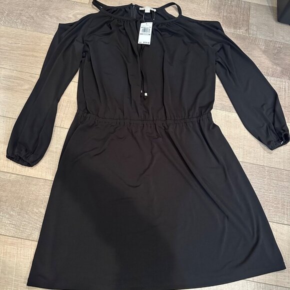 MICHAEL KORS BLACK COLD SHOULDER COCKTAIL DRESS NEW 1X - Picture 1 of 8